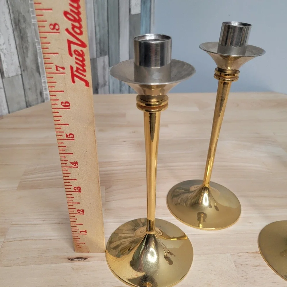 Vtg Scandia Guldgold Karlshamn Sweden 24K‎ Gold Plated Brass 4 Candlesticks  MCM